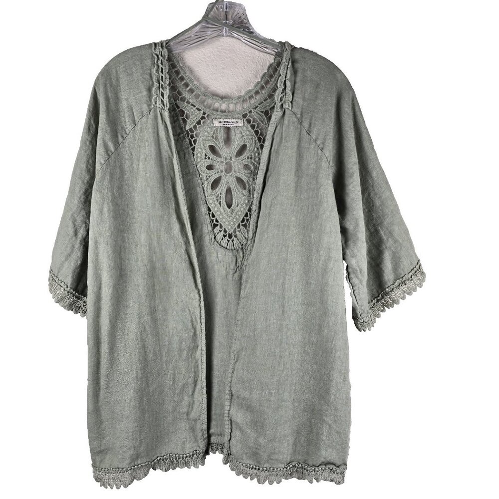 Valentina Naldi Linen Open Drape Top Lace Fringe One‎ Size Made In italy